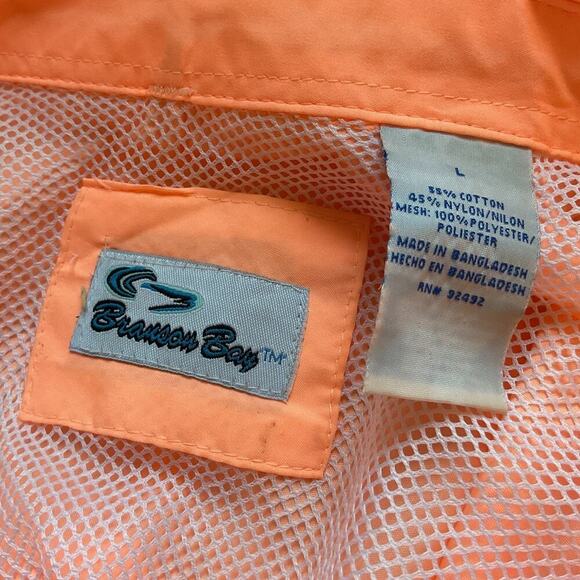 Branson Bay Men's Short Sleeve Button Up Fishing Shirt Orange Vented Size L - Picture 4 of 7